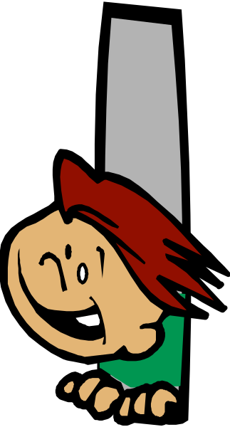 The image shows a cartoon character peeking out from behind an open door with their hands on either side of it.