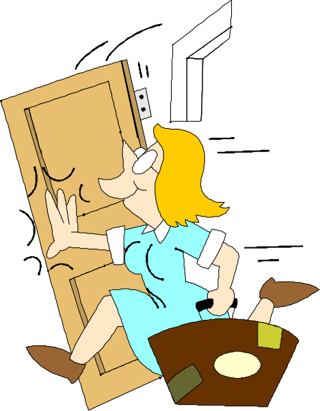 The cartoon shows a woman dressed as nurse Ratched from One Flew Over the Cuckoo's Nest leaning out of an open door with her hand on it while looking surprised at something off-frame, possibly indicating she has just heard someone knocking or calling for help and is about to answer.
