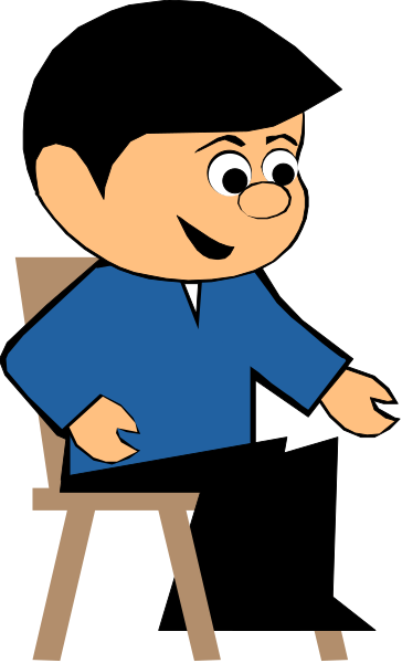 The cartoon shows a man sitting on an office chair with his arms outstretched as if gesturing to someone off-camera. He is wearing glasses and has short hair.