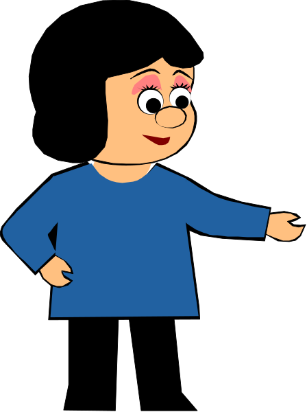 The image shows a cartoon of an animated character pointing to something offscreen with their right hand while standing against a black background.