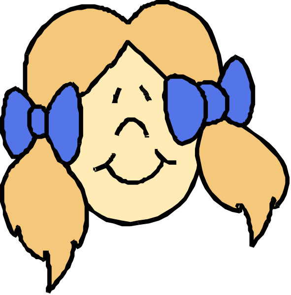 The image shows a cartoon of an animated girl with blonde hair wearing blue glasses over her eyes; she has two images side by side: one where only half of her face is visible from behind on the left, and another showing both sides in full view on the right.