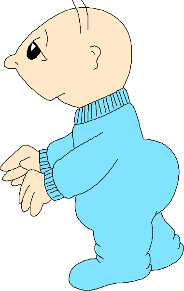 The image shows a cartoon of an animated character standing upright with arms outstretched against a plain background.