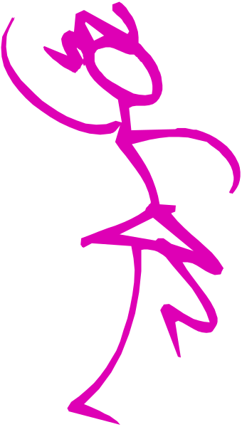 The image shows a simple line drawing of an animated character who appears to be dancing with their arms outstretched against a plain background that transitions from gray at top left corner to pink on bottom right.