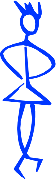 The image shows a blue line drawing of an animated character resembling a person with arms outstretched on either side against a gray background.