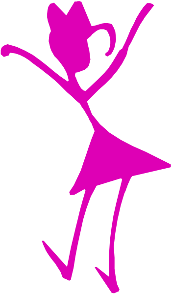 The image shows a pink silhouette of an animated girl dancing on what appears to be black background with white border lines framing it.