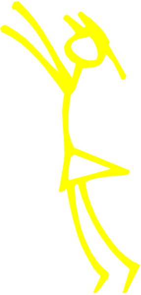 The image shows a stick figure of an animated character dancing on top of what appears to be a black background with white stripes at its bottom edge.