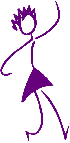 The image shows a purple silhouette of an animated character dancing against a grey background with black outlines.