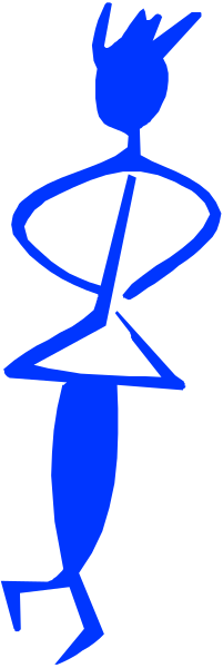 The image shows a blue silhouette of an animated character walking on what appears to be a sidewalk with their arms outstretched in front of them against a grey background.