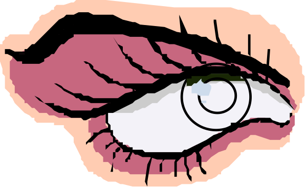The image shows a closeup of an eye with eyelashes against a plain background.