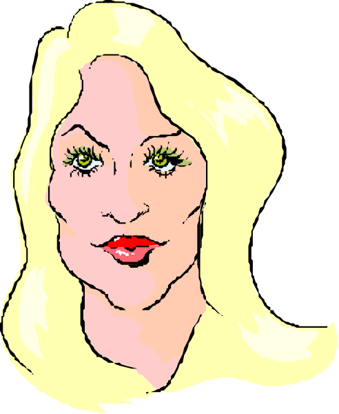 The image shows a cartoon of a woman with blonde hair wearing makeup; she has long eyelashes and is looking directly at the viewer.