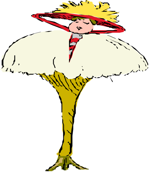 The cartoon shows a character with an exaggeratedly large head on top of a tiny body standing upright against a black background; it is styled in a comic book manner typical for classic American animation from mid-20th century, featuring bold outlines and limited shading to emphasize the characters.