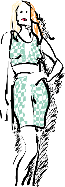 The image shows a person standing against a black background with their back to us; we can see only from behind that this is an animated character wearing what appears to be polka dot clothing.