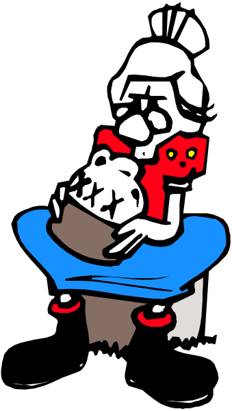 The image shows a cartoon of an animated character with red hair holding two birds on its arms while standing next to water in what appears to be a stylized outdoor scene during daylight hours.
