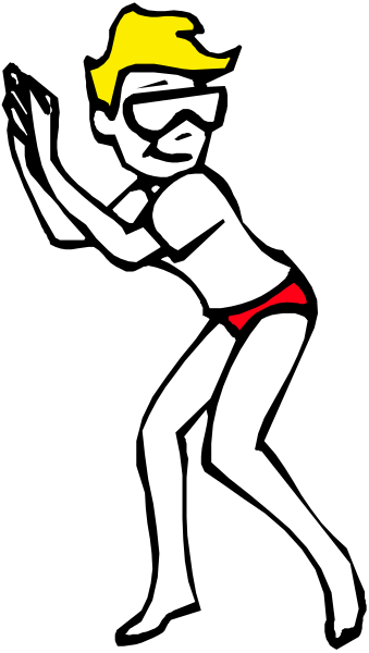 The image shows a black and white cartoon of an animated character who appears to be female with exaggerated features such as large eyes and small mouths; she is wearing red underwear over her pants and has one hand on hip while leaning forward slightly, giving off a playful or seductive vibe.