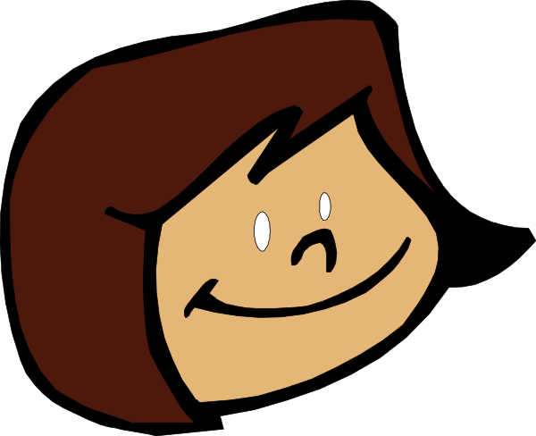The image shows a cartoon of two characters with exaggerated facial features; on the left is an animated character resembling a girl with brown hair smiling at another figure who appears to be male but has no visible face, set against a dark background that suggests nighttime or low light conditions.