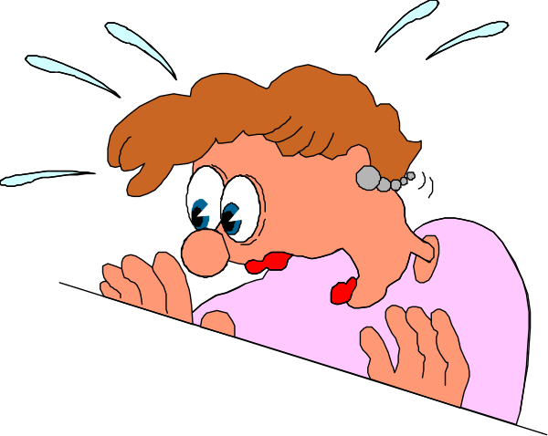 The cartoon shows a woman with her hands on either side of her face looking downward while sitting at what appears to be an office desk in front of a computer monitor displaying static; she is wearing glasses, and there's no text present.