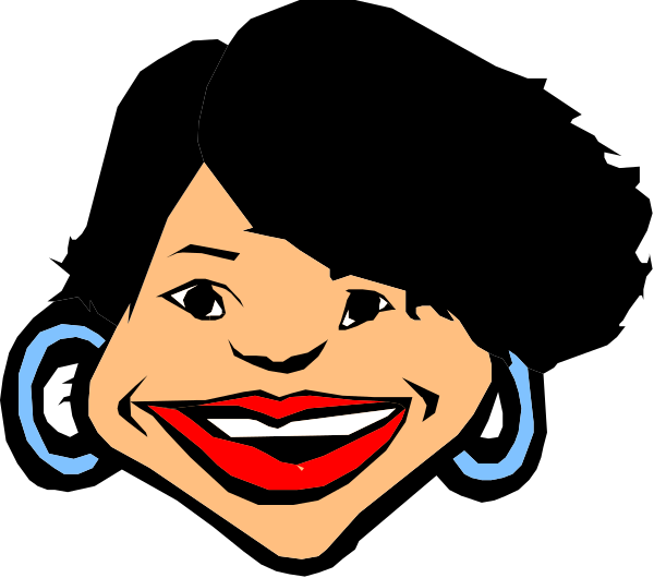 The image shows a cartoon of an animated character with exaggerated facial features such as large eyes and lips, set against a black background.