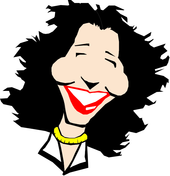 The cartoon shows a caricature of an animated character with exaggerated facial features such as large eyes and lips, smiling broadly while looking to one side.