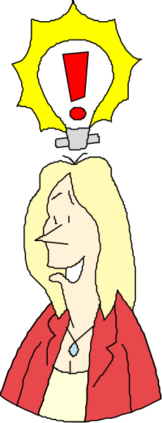 The cartoon shows a woman with blonde hair wearing glasses who appears surprised; she has an exclamation mark above her head indicating surprise or shock.