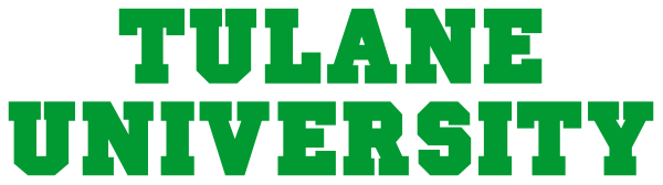 The image shows a logo with text that reads "TULANE UNIVERSITY" on top of an illustration depicting what appears to be a stylized letter 'U' in green, followed by two lines and then another line below it forming a horizontal bar-like shape.