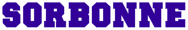 The text "SORBONNE" on a purple background with white lettering is displayed atop an illustration of what appears to be a stylized castle-like structure in shades of gray, suggesting it might represent a fortress or stronghold associated with Sorbonne University's coat of arms.