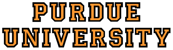 The image shows a logo with text that reads "PURDUE UNIVERSITY" on it against an orange background.