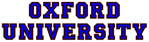 The image shows a logo with text that reads "OXFORD UNIVERSITY" on it against an orange background.