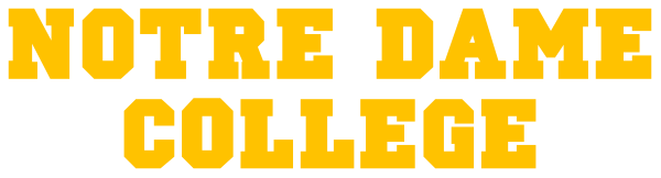 The image shows a logo with text that reads "NOTRE DAME COLLEGE" on it against a plain background.