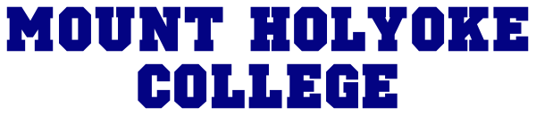 The logo of Mount Holyoke College with a blue background featuring white text that reads "Mount holyoke college".