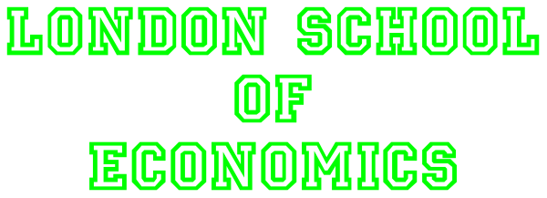 The image shows a logo with text that reads "London School of Economics" on it against an abstract background.