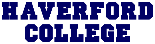 The image shows a logo with text that reads "Haverford College" on top of an illustration depicting buildings in blue against a white background at bottom; there is no visible action taking place as it appears to be static, and nothing else can confidently be identified or described within the frame.