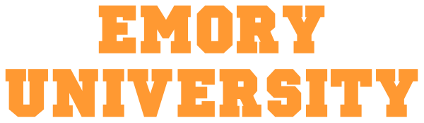The text "Emory University" on a background with an orange border at top of frame.