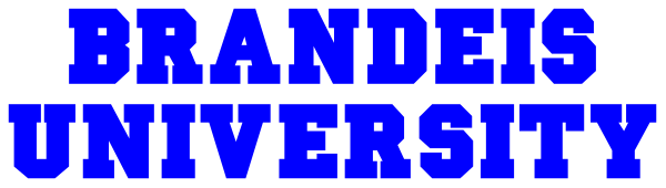 The text "BRANDEIS UNIVERSITY" on a blue background with white lettering is visible at top of image.