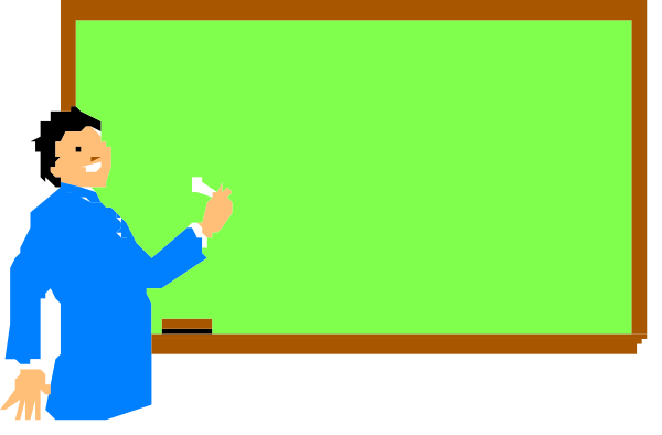 The image shows a pixelated scene with two characters standing at an easel; on it is a green chalkboard background that resembles a classroom environment. One character appears to be writing while another stands nearby, holding what looks like a book and looking towards them.