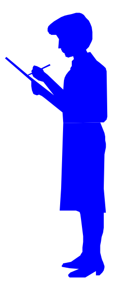 The image shows a person standing against a blue background with their back to us; we can only see them from behind as if looking through an opening in a wall.