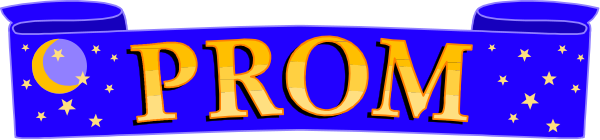 The image shows a sign with "Prom" written on it along with two blue candles that have stars around them at either end of the word.