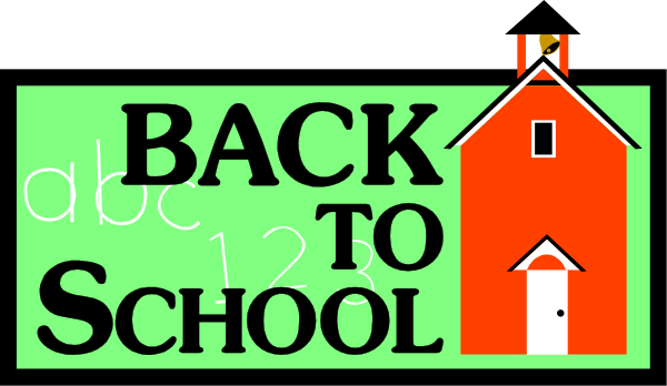 The image shows a banner with text that reads "BACK TO SCHOOL" at top left corner of an illustration featuring a red schoolhouse in front of which is a green sign displaying white numbers and letters, indicating it's August 12th or possibly the year 2013. The background has a gradient from light to dark gray with text that says "BACK TO SCHOOL" at bottom right corner overlaid on top of an image depicting school supplies such as pencils and notebooks, suggesting it's related to back