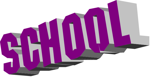 The image shows a pixelated representation of text that reads "SCHOOL" with an arrow pointing to it from above.