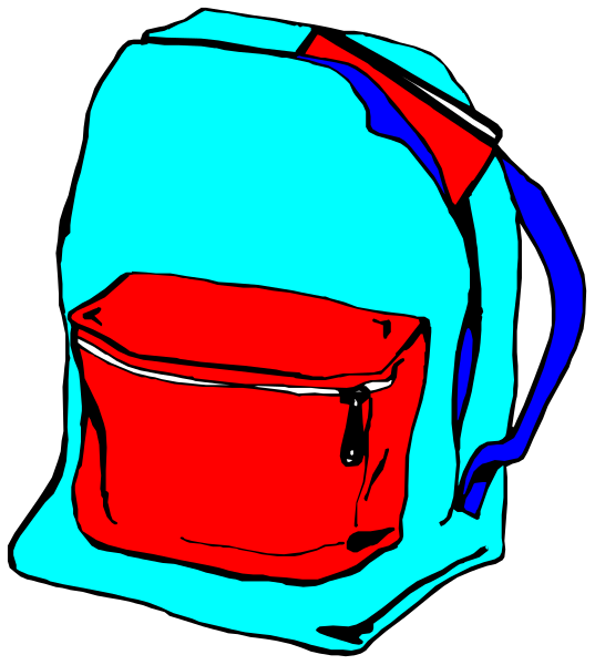 The image shows a colorful backpack with red straps against a black background.