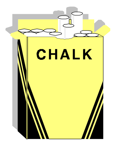 The image shows a cartoon of an open box with chalk inside it on top of what appears to be a black surface against a white background.