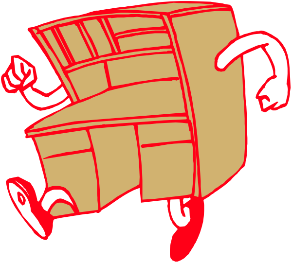 The image shows a cartoon of an office chair with arms running through it on what appears to be a black background.
