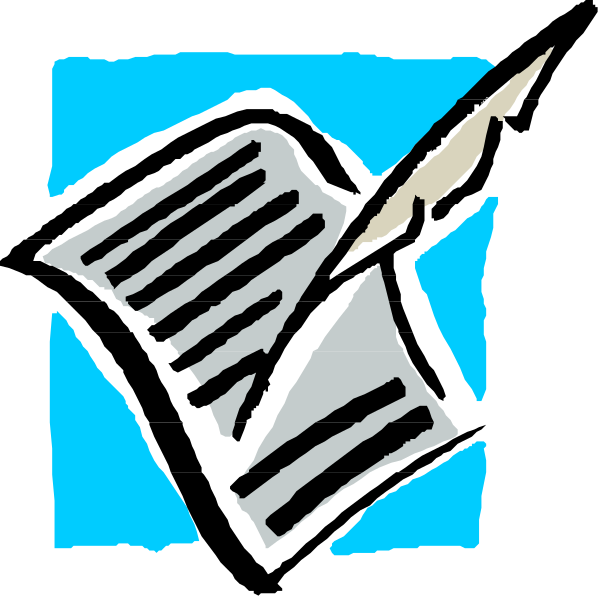 The image shows a blue pencil on top of some paper with writing that appears to be an essay or article draft.