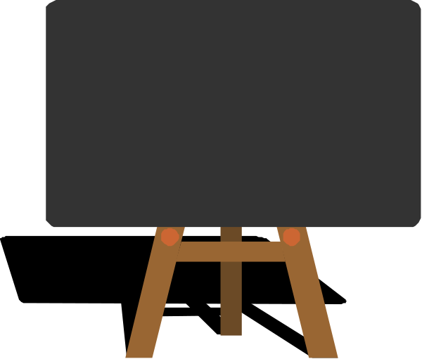 The image shows a simple blackboard on an easel with no writing inside it against a plain background.
