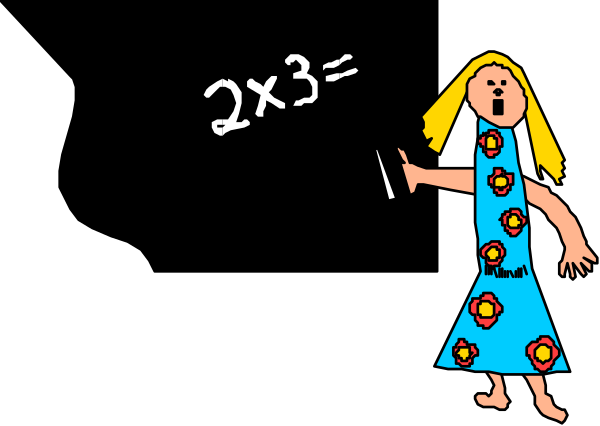 The image shows a cartoon of an animated girl with blonde hair pointing to her right at another figure that appears as if it's being erased from existence by the act of writing on paper; there is no text present in this clip-art style illustration, and both figures are set against a black background.