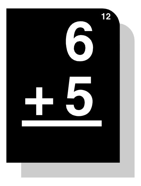 The image shows a black smartphone with an app displaying "6 + 5 =" on its screen against a white background. There is no additional context provided about any objects, people, animals, actions, or setting in this clip-art representation of a calculator interface. It focuses solely on the phone and the mathematical expression displayed within it. The image does not contain other elements that would allow for more detailed descriptions beyond what has been stated already.
