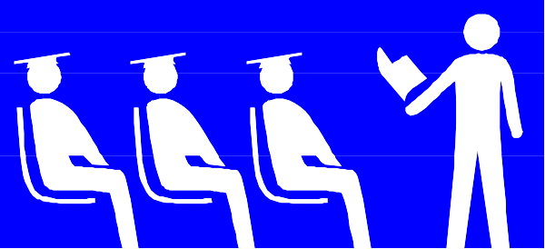 The image shows a blue sign with white silhouettes of chairs on it against an orange background; there is no text present in this clip-art illustration.