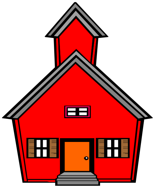 The image shows a cartoon of an orange house with red trim around its windows and door frame.
