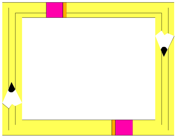 The image shows a simple pixelated representation of an abstract scene with geometric shapes resembling furniture pieces arranged to form what appears like a room corner against a dark background; there is no text present in this clip-art illustration, and it does not depict any people or animals.