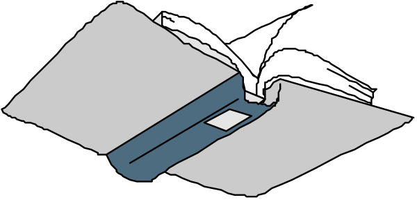 The image shows a book with an open page that has been folded over to obscure its contents; it is placed on top of what appears to be another object which could possibly be a piece of paper or fabric, but due to the angle and resolution, details about this second item are unclear.