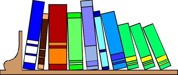 The image shows a row of colorful books standing upright on their spines against what appears to be a dark background with no other discernible details visible in this small clip-art representation.
